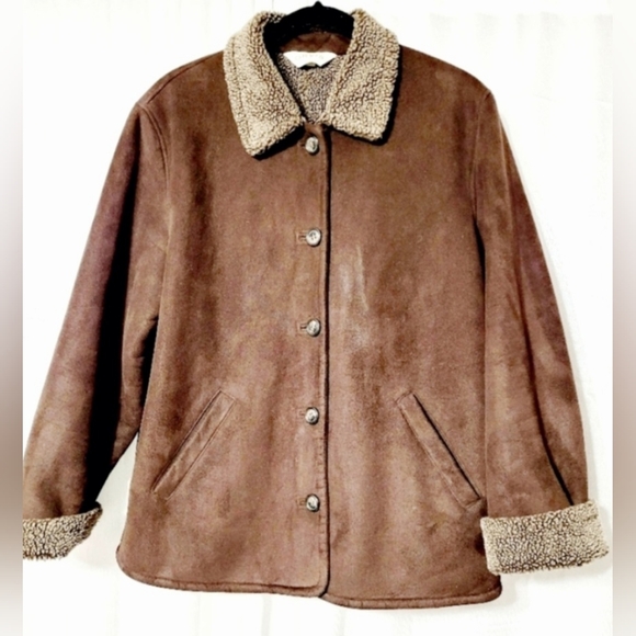 Orvis Women's Faux Suede Sherpa Jacket Brown Chocolate Lightweight, Large - Picture 16 of 16